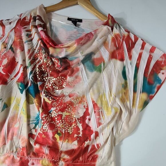 Style & Co Multi Color Scoop Neck Blouson Top - Picture 3 of 11